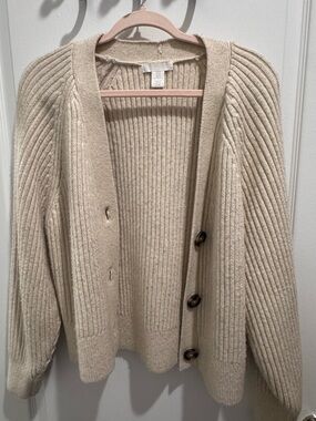 H&M Ribbed Button-Front Cardigan in Cream